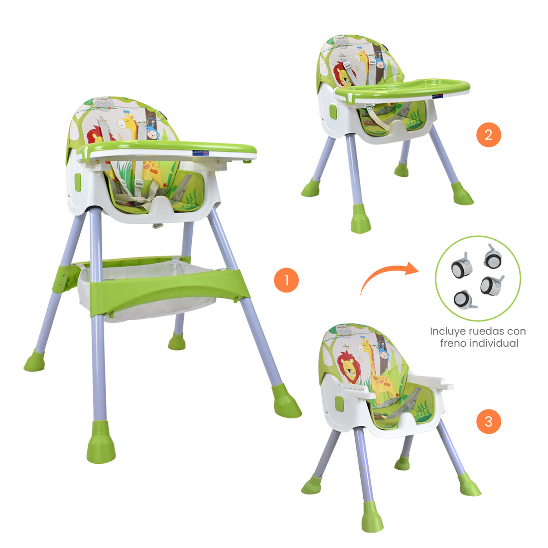 Silla Comedor Bebé 3en1 Happy Baby Bahamas Verde
