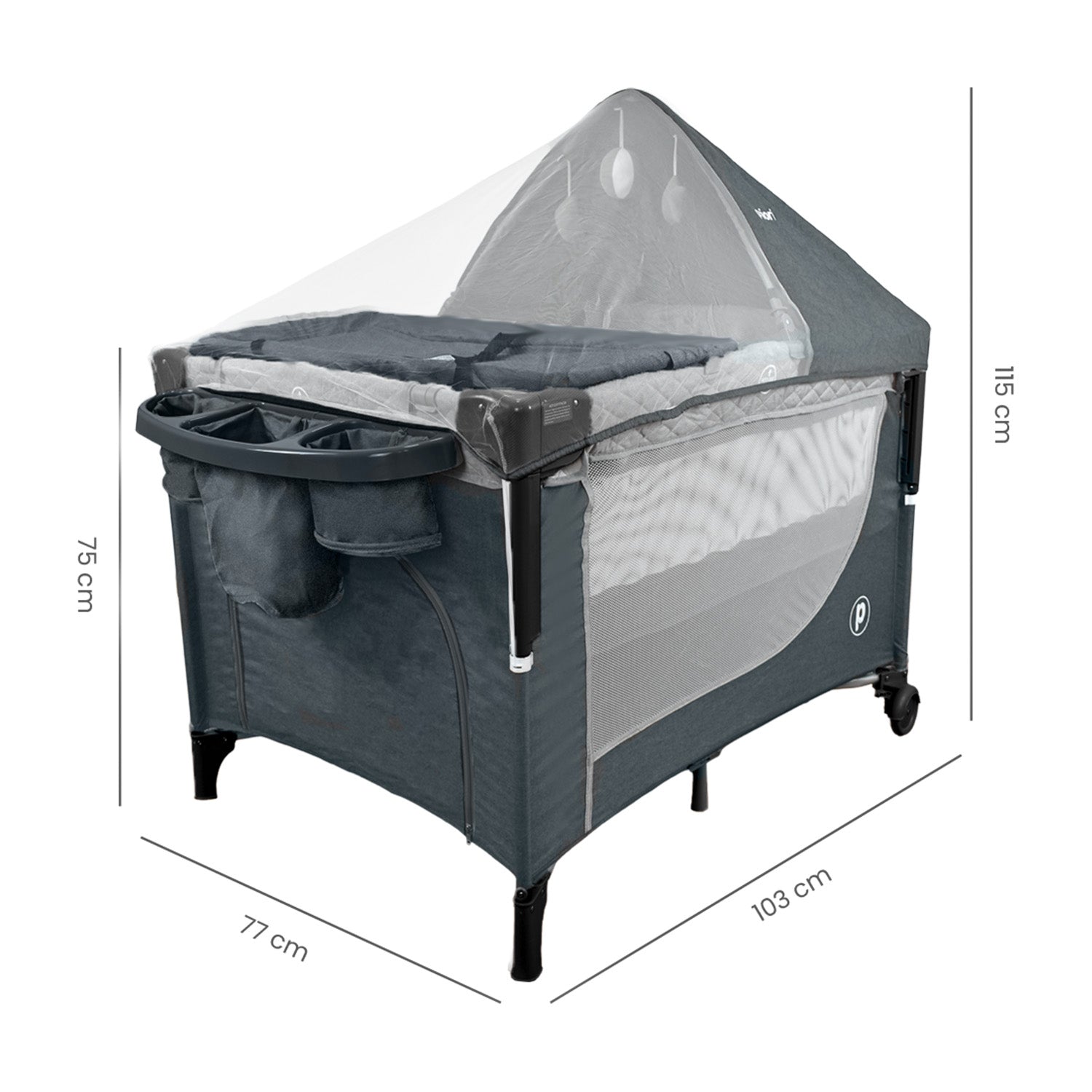 Cuna Colecho Bebe Pro-Max Priori Gris Oscuro