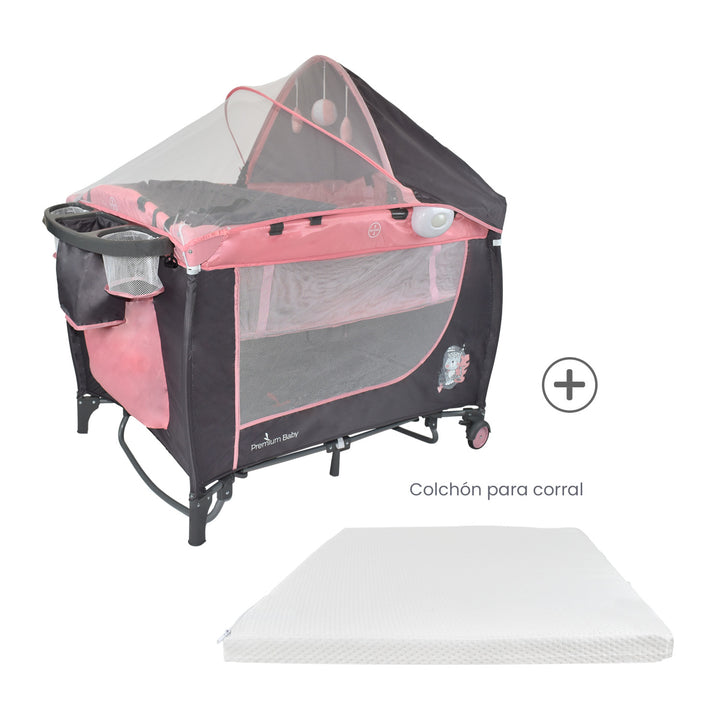Combo Cuna Mecedora Nápoles Rosa + Colchón Ortopédico PB2385