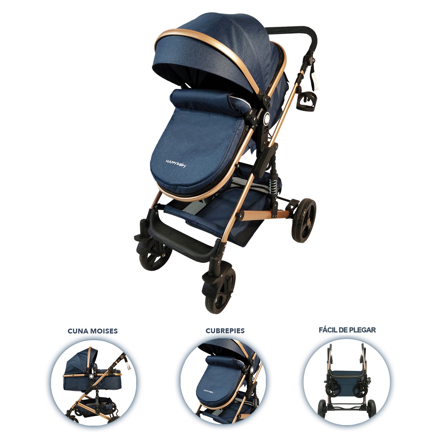 Coche Bebe Moises Happy Baby Azul Fj