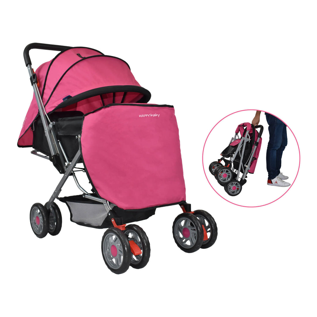 Coche Cuna Reversible Bebé Dallas Con Pañalera Happy Baby Rosa