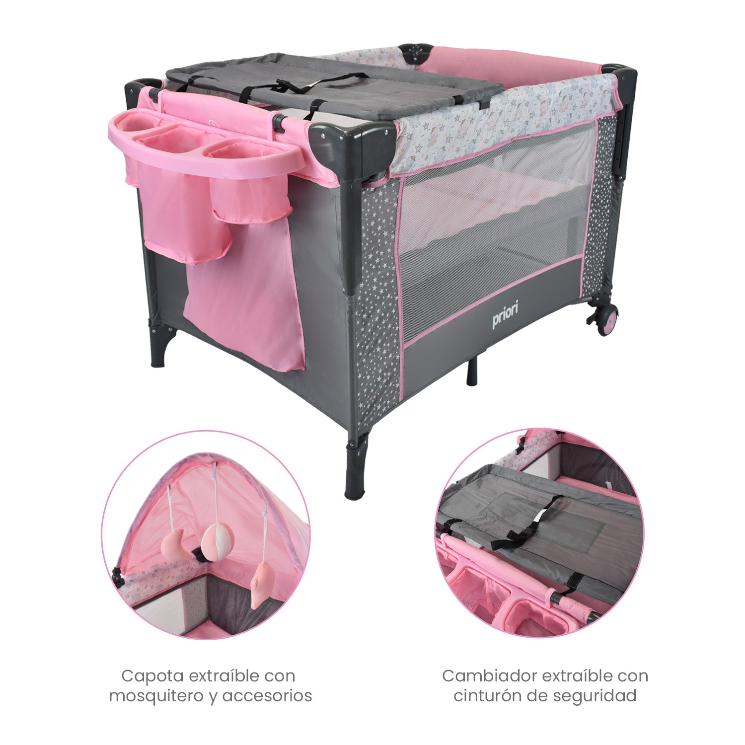 Combo Coche Nova Rosa +Cuna Ariel Octopus Priori Rosa