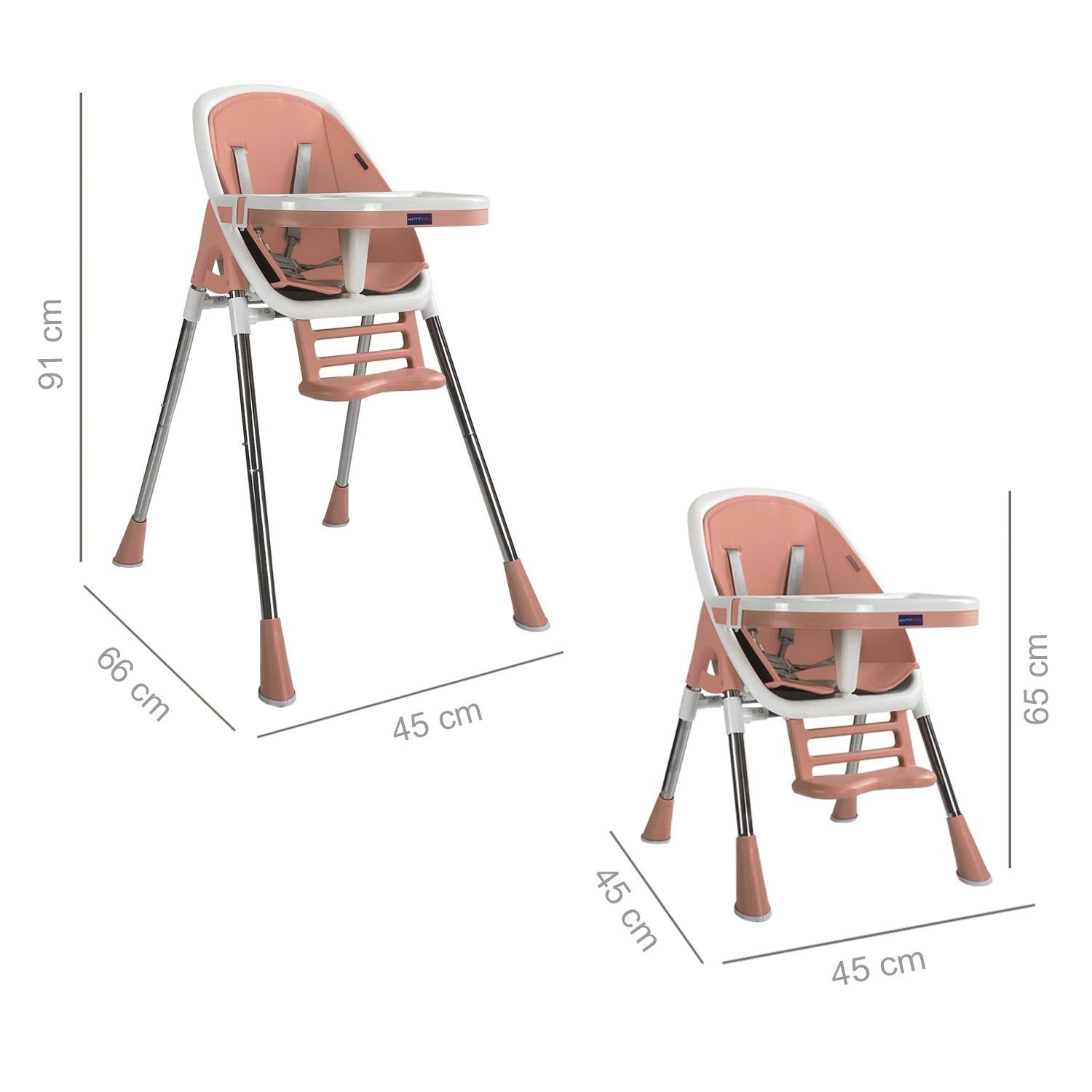 Silla comedor bebe 2en1 Happy Baby Nepal Rosa