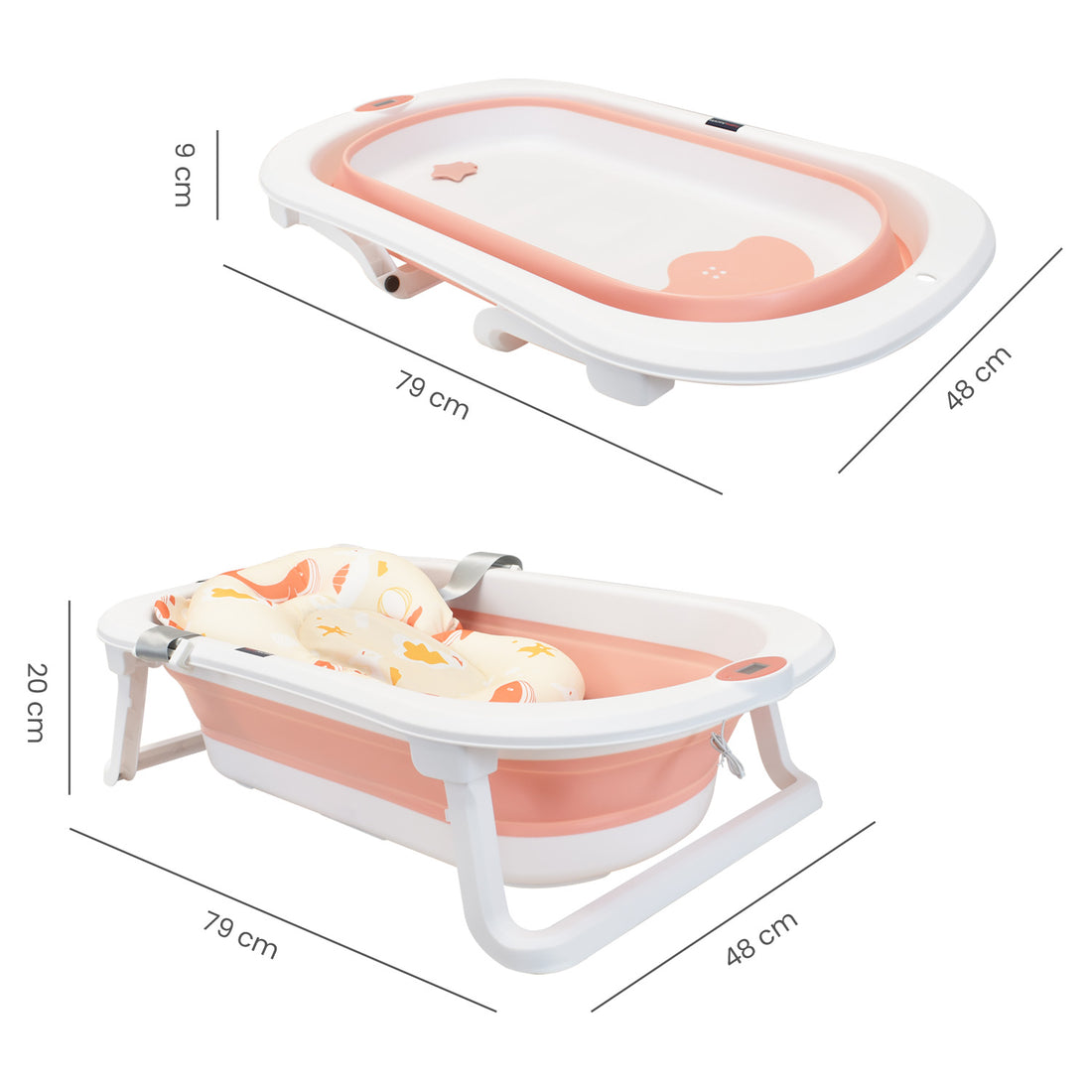 Bañera Plegable Con Soporte Y Cojín Stand Happy Baby Rosa