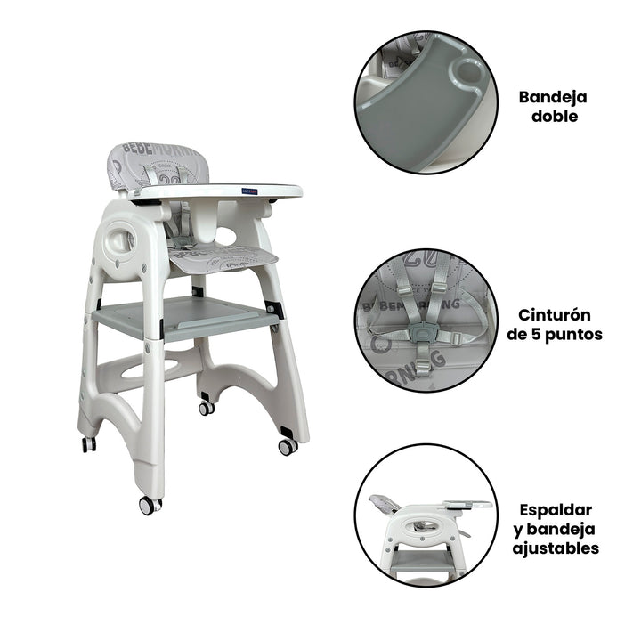 Silla Comedor Bebe Duna Happy Baby Gris