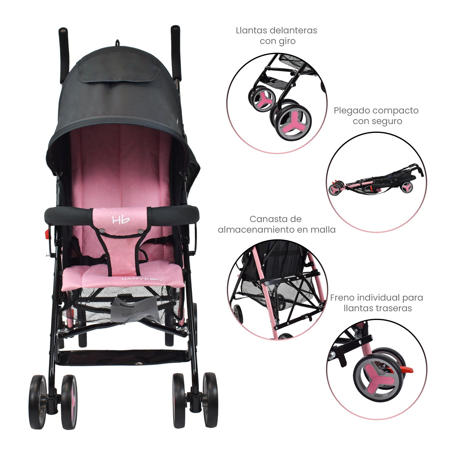 Coche Paseador Bebé Future Happy Baby Rosado
