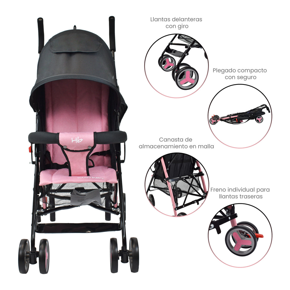 Coche Paseador Bebé Future Happy Baby Rosado