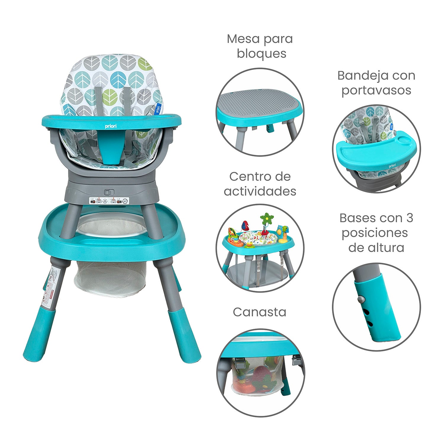 Silla Comedor bebé 12 en 1 con Giro 360 Yae de Priori Azul