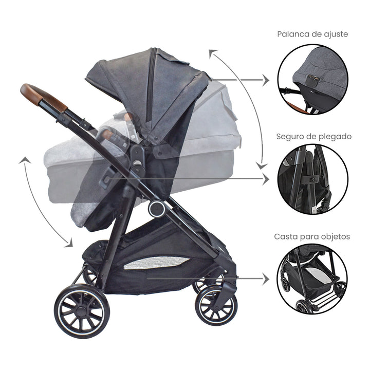 Coche bebé Travel System Aria T Priori Gris Oscuro