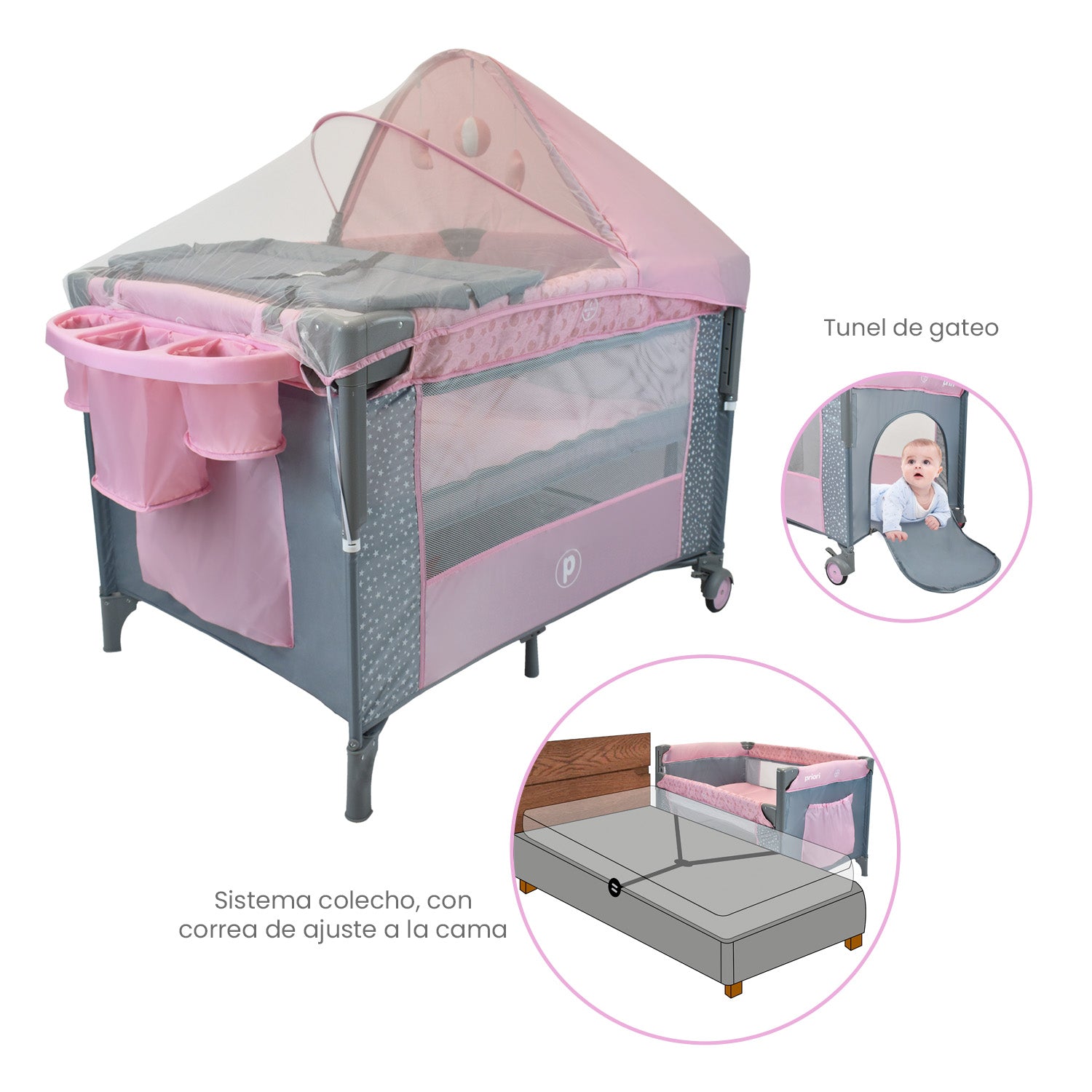 Cuna Colecho Bebe Priori Ariel Sky Rosado