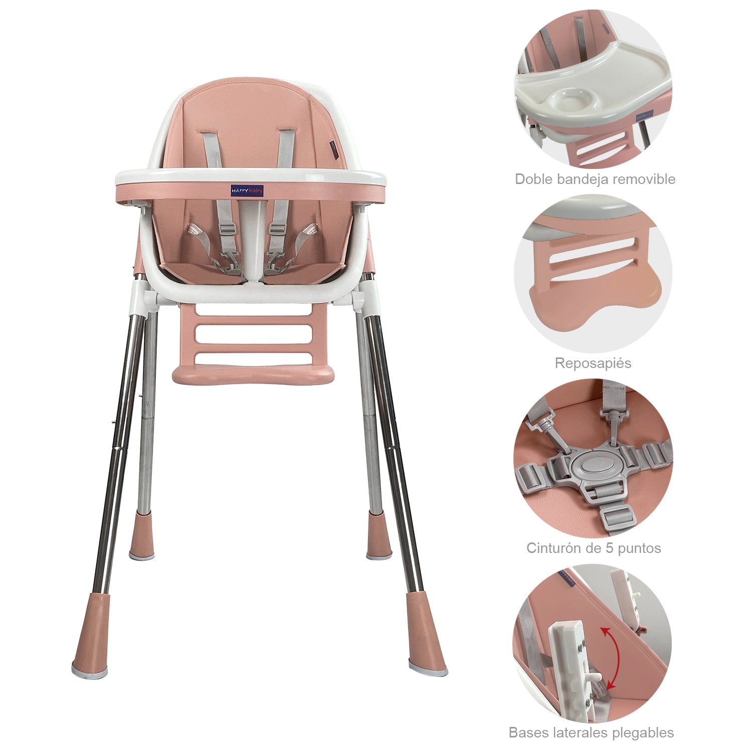 Silla comedor bebe 2en1 Happy Baby Nepal Rosa