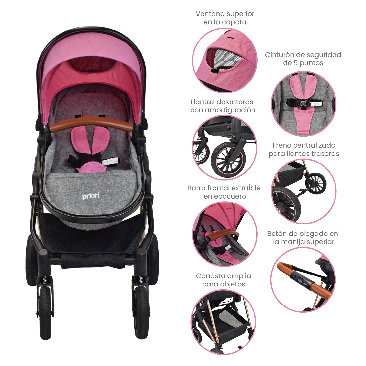 Coche Bebé Moisés Priori Ana Ts Rosado