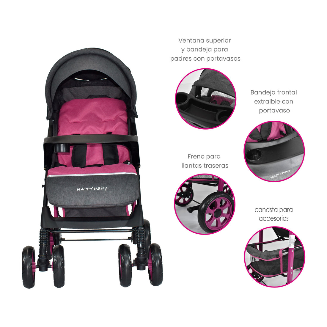 Coche Bebe Happy Baby Klaus Rosa