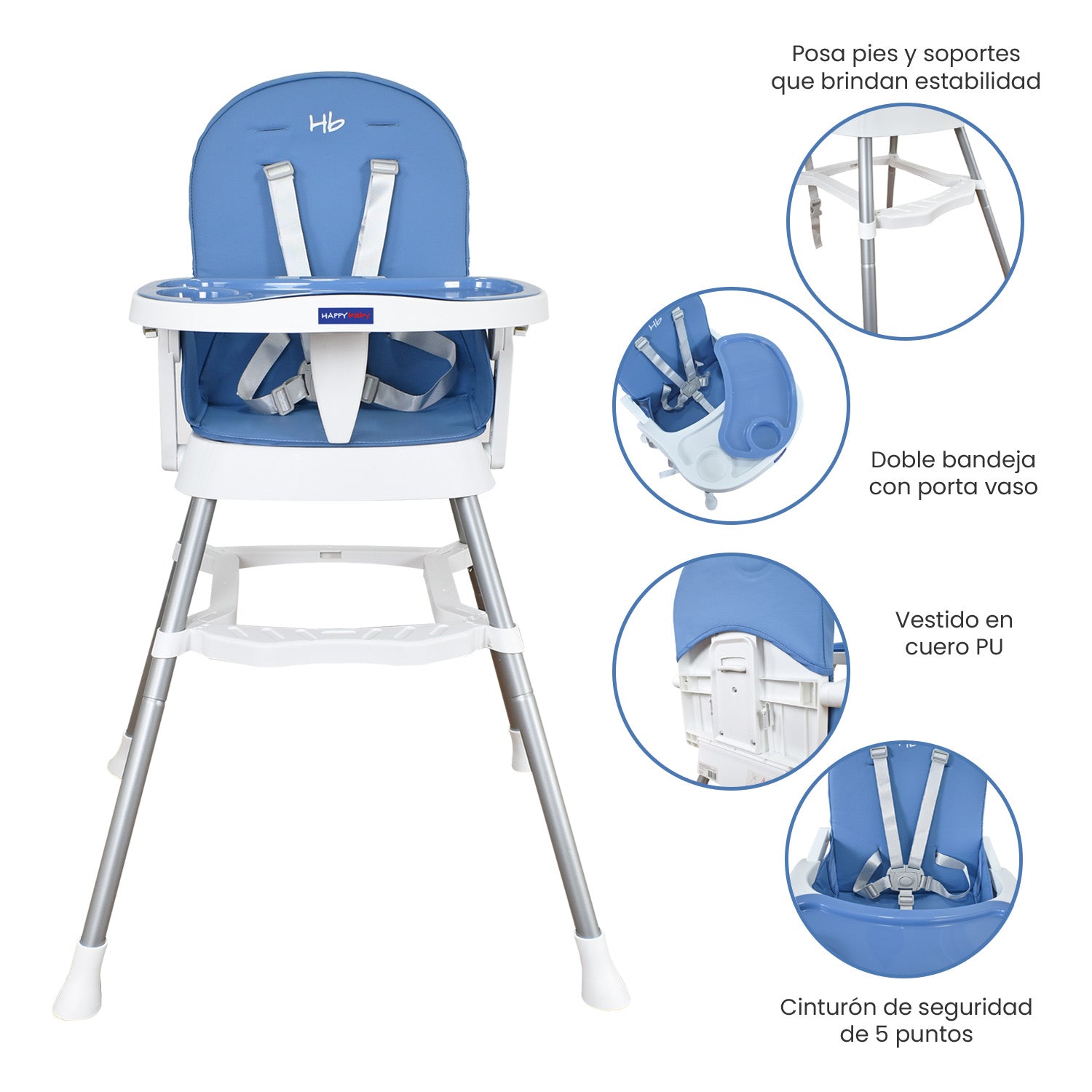 Silla Comedor Bebe Lyra Happy Baby Azul