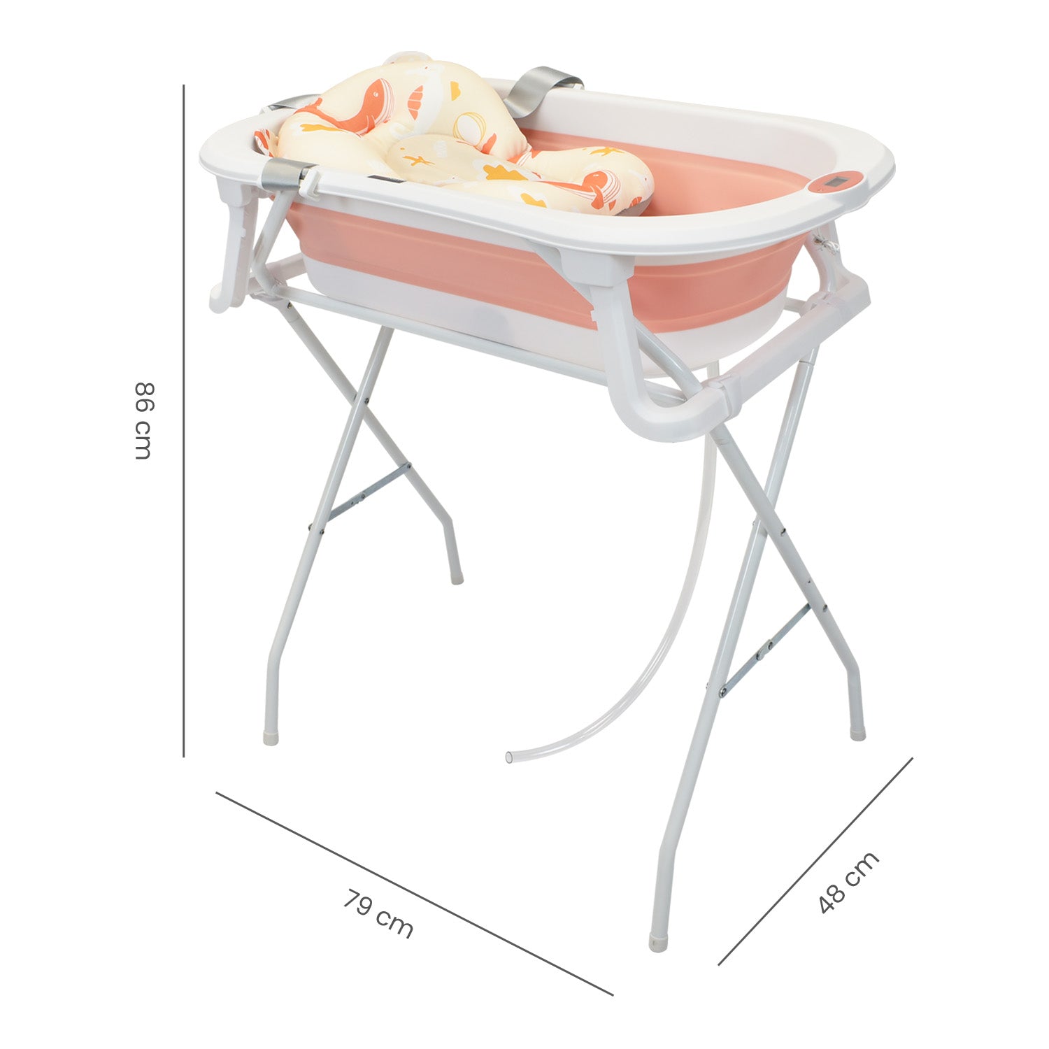 Bañera Plegable Con Soporte Y Cojín Stand Happy Baby Rosa