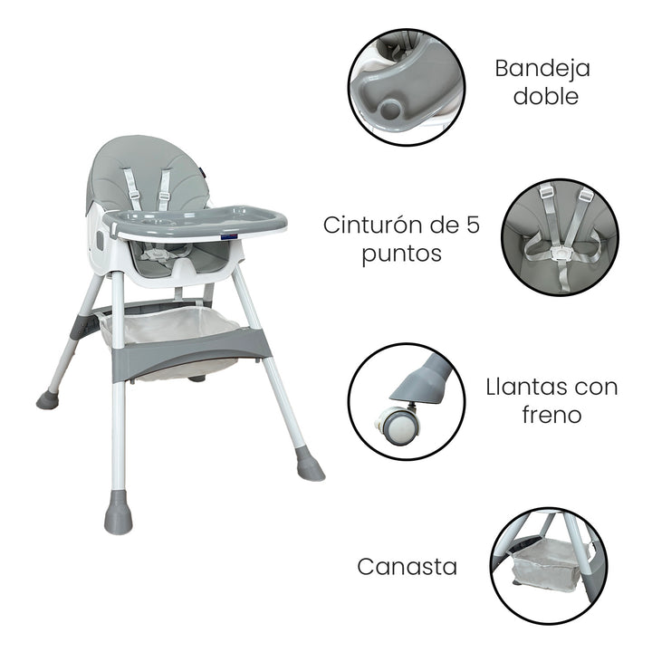 Silla Comedor Bebé 3en1 Happy Baby Bahamas Gris