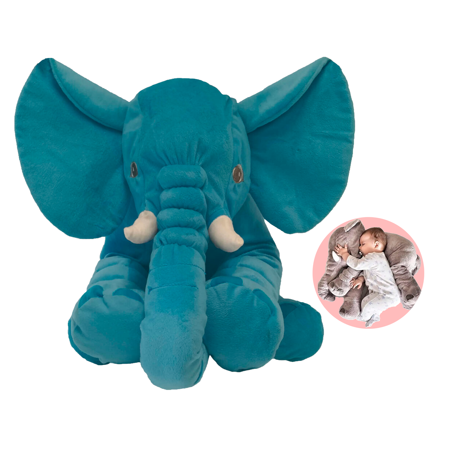 Combo Cojín de Lactancia Inizzi + Peluche Almohada Elefante Azul