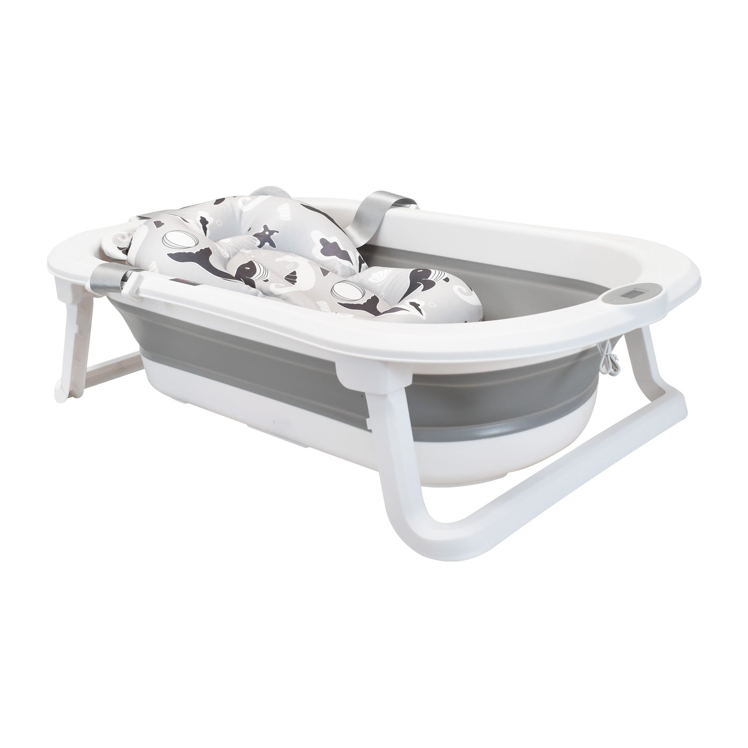 Bañera Bebé con Cojín Stand y Soporte Metálico Gris Happy Baby