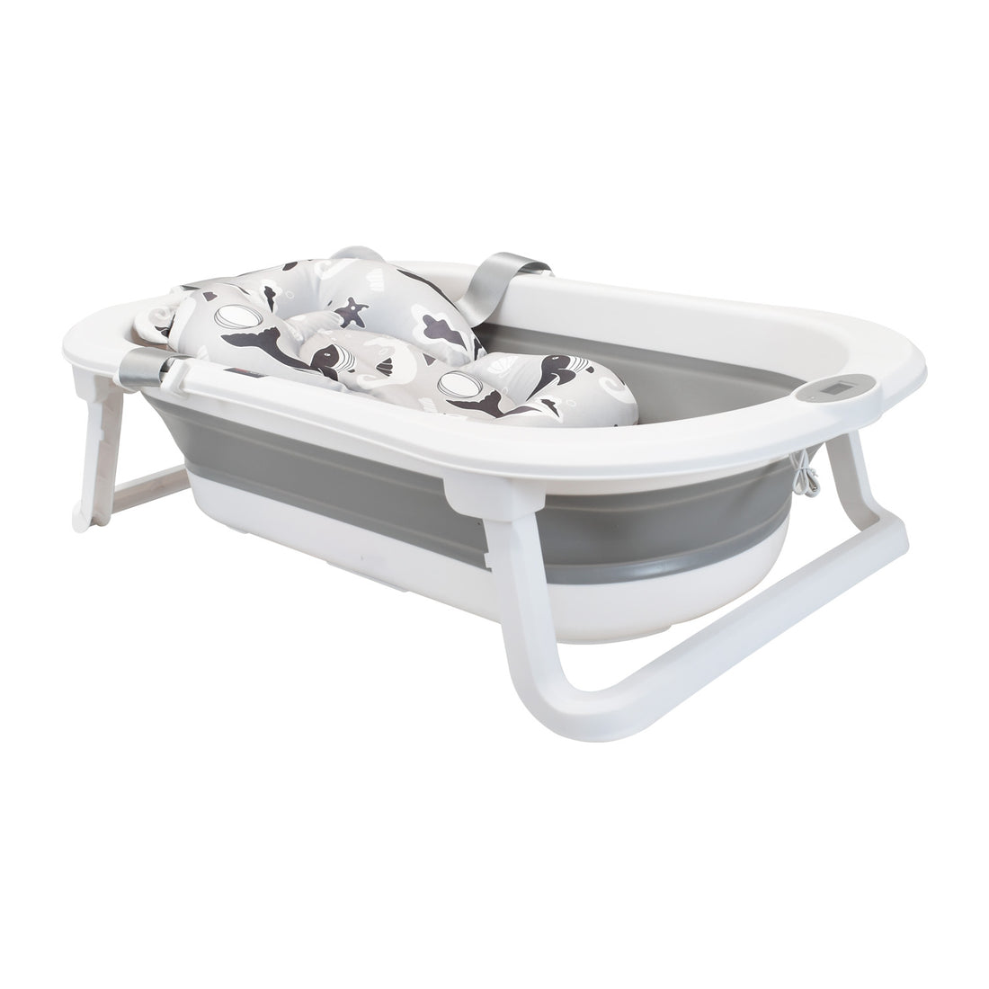 Bañera Bebé con Cojín Stand y Soporte Metálico Gris Happy Baby