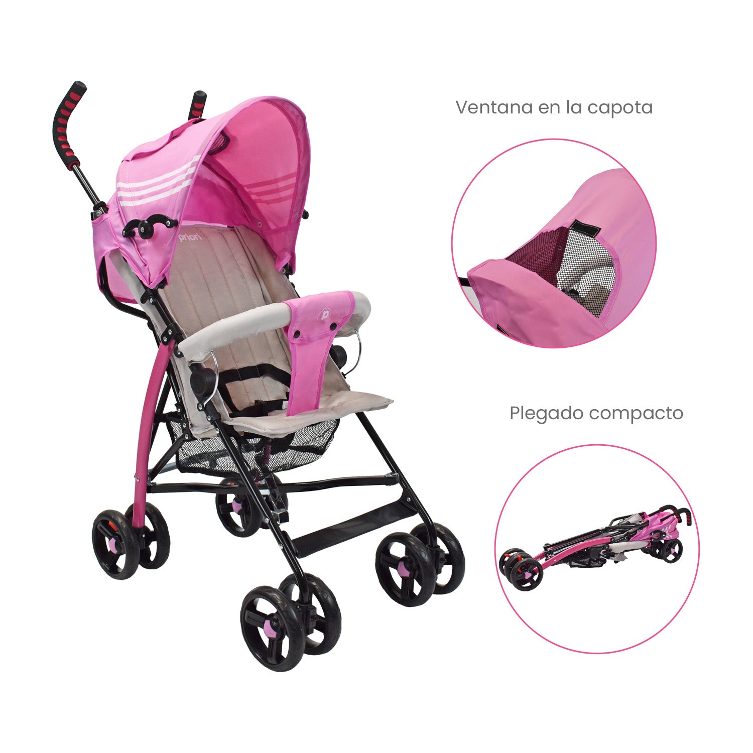 Coche Paseador Bebe Ppa Rosa Priori