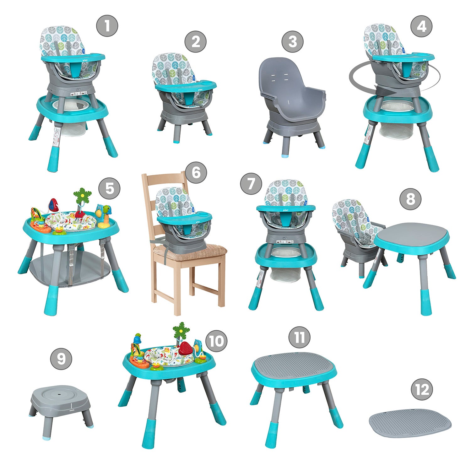 Silla Comedor bebé 12 en 1 con Giro 360 Yae de Priori Azul