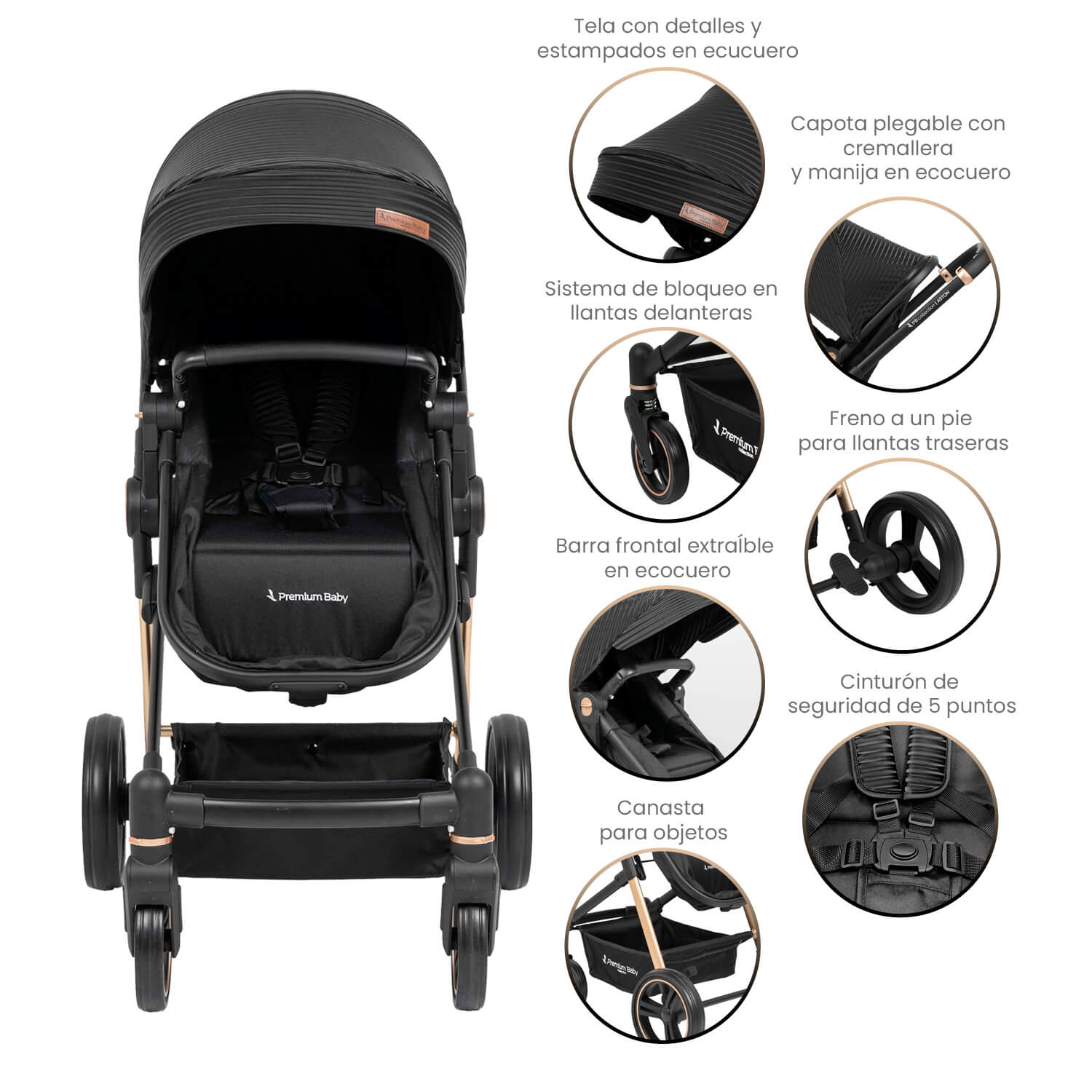 Coche Bebé Moises Aston Lineas Premium Baby Collection Negro