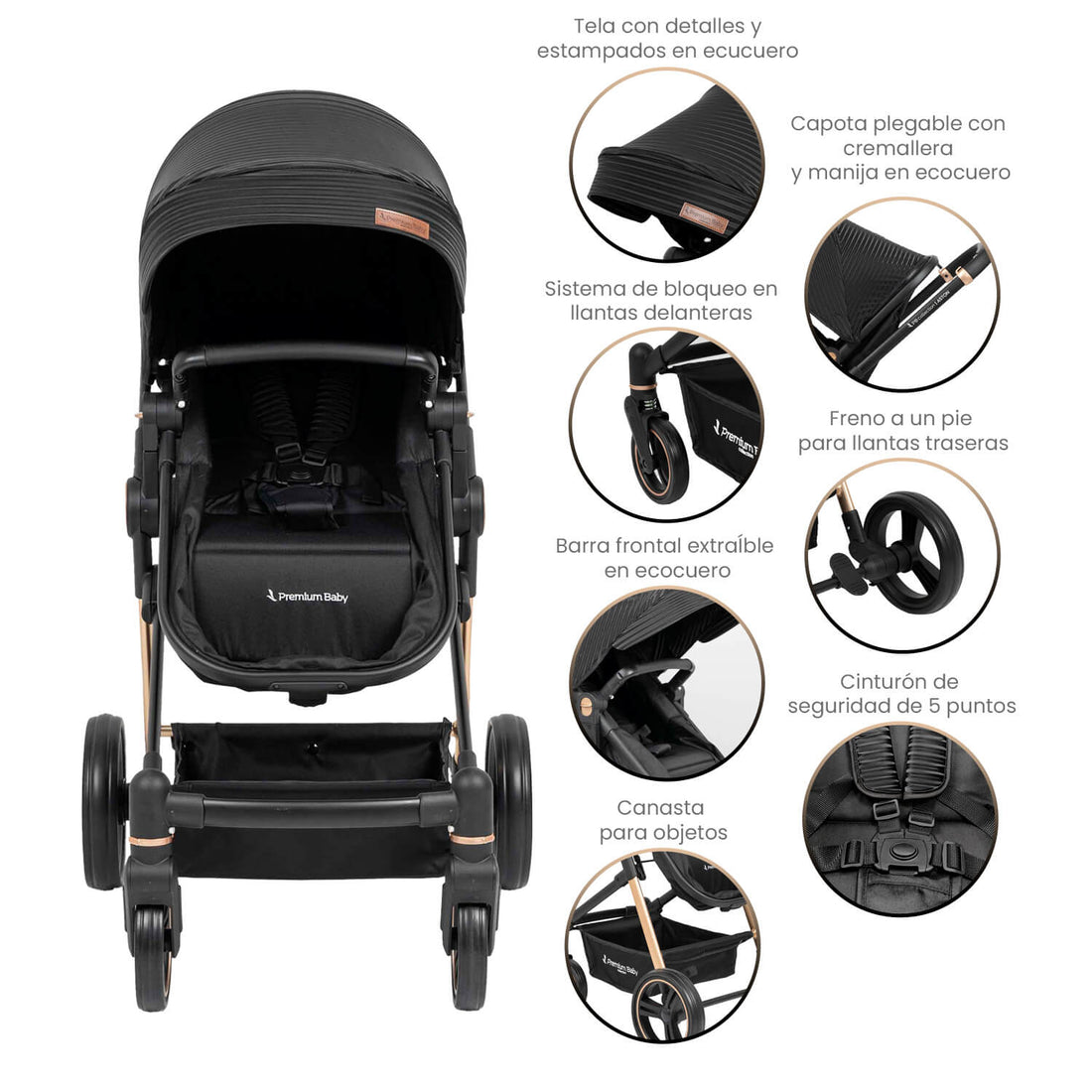 Coche Bebé Moises Aston Lineas Premium Baby Collection Negro