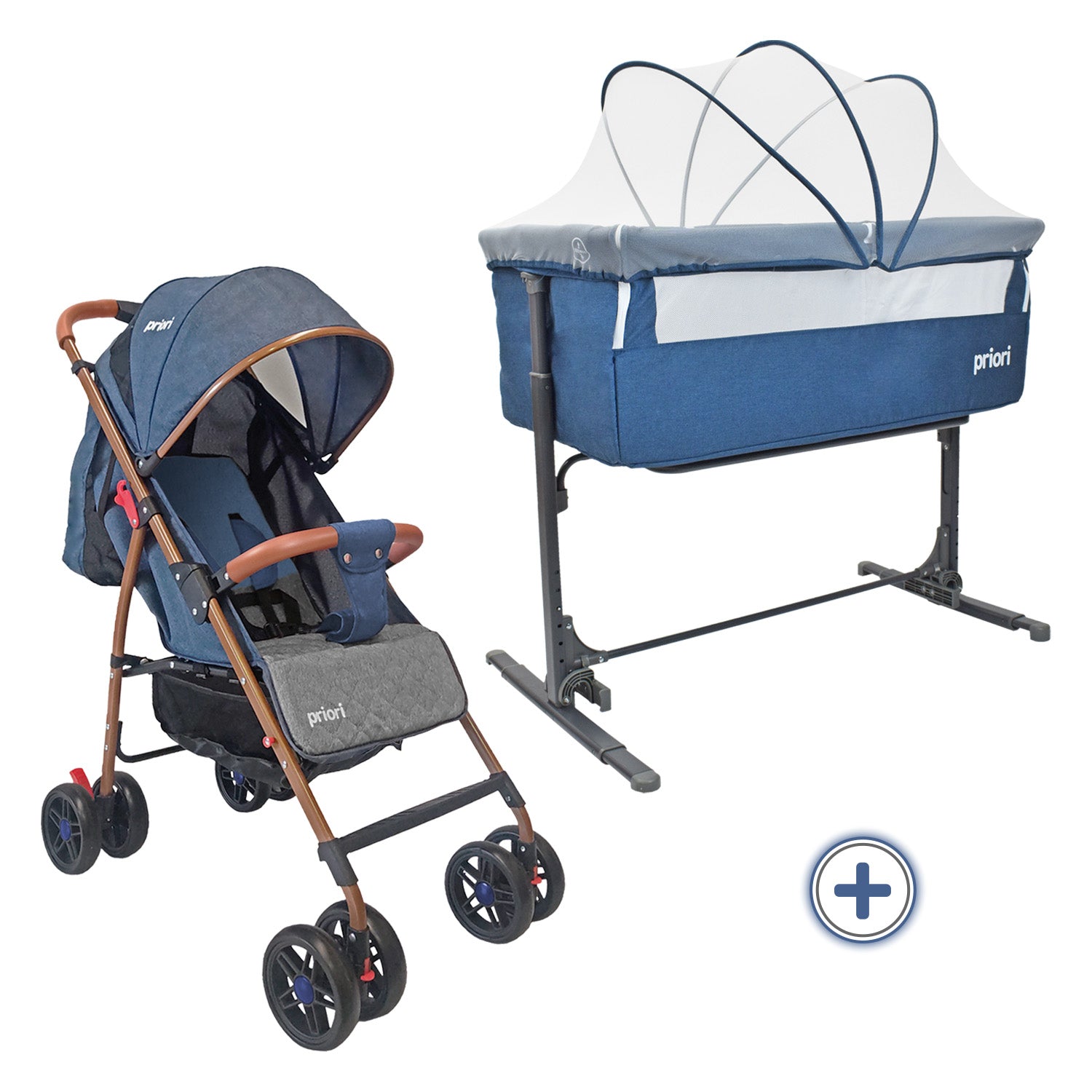 Combo Coche Park Azul + Cuna Colecho Bebé Golf Priori Azul