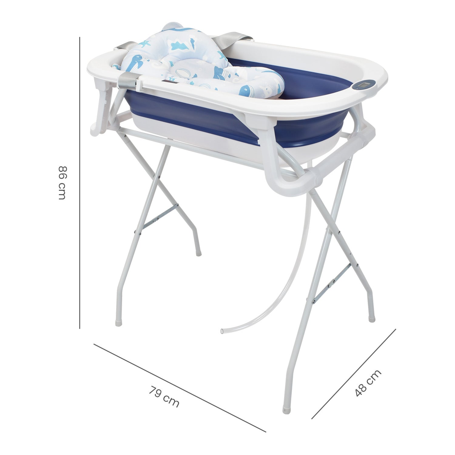 Bañera Plegable Con Soporte Y Cojín Stand Happy Baby Azul