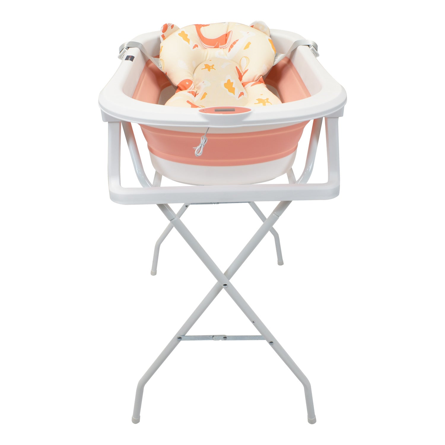 Bañera Plegable Con Soporte Y Cojín Stand Happy Baby Rosa