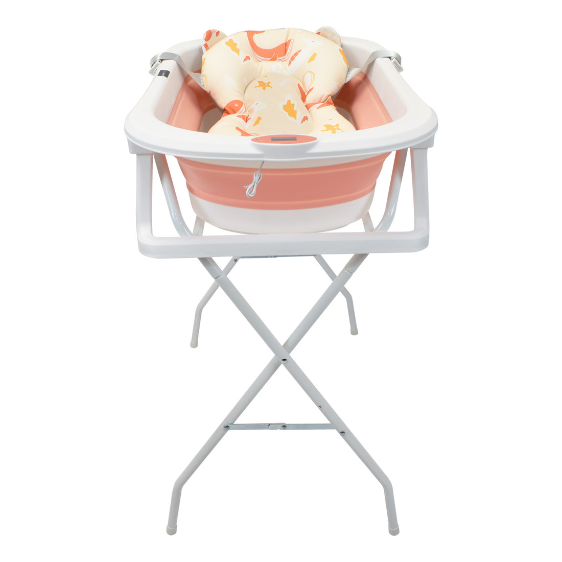 Bañera Plegable Con Soporte Y Cojín Stand Happy Baby Rosa