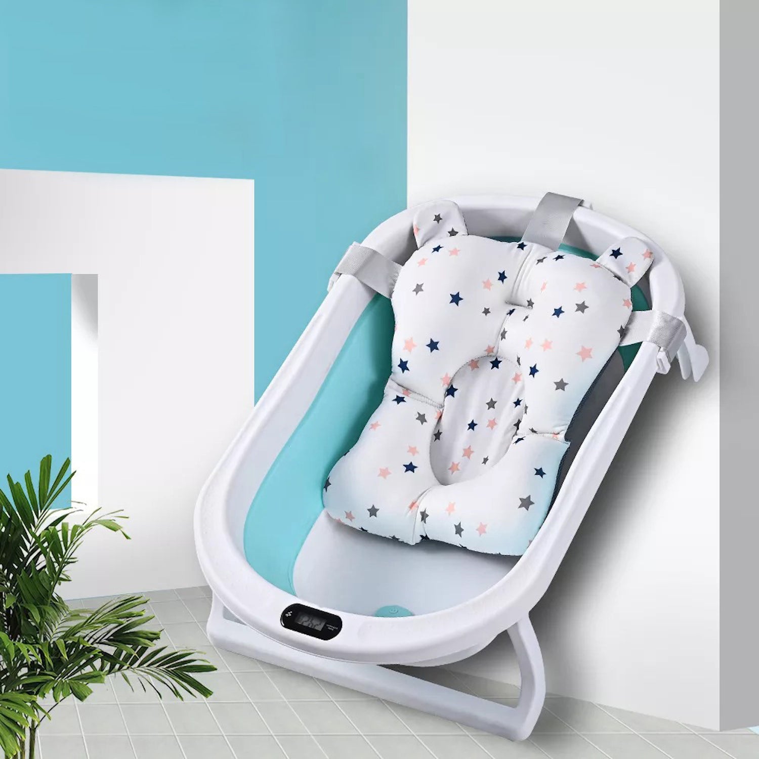 Bañera Bebé Happy Baby Con Cojín Y Termómetro Hawai Azul