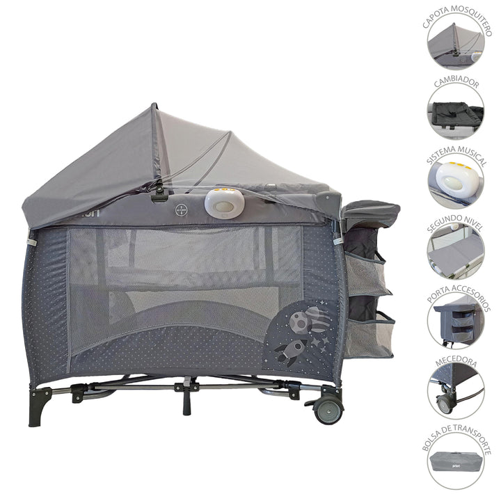 Corral Cuna Bebe Mecedora Priori Pcu8500 Gris
