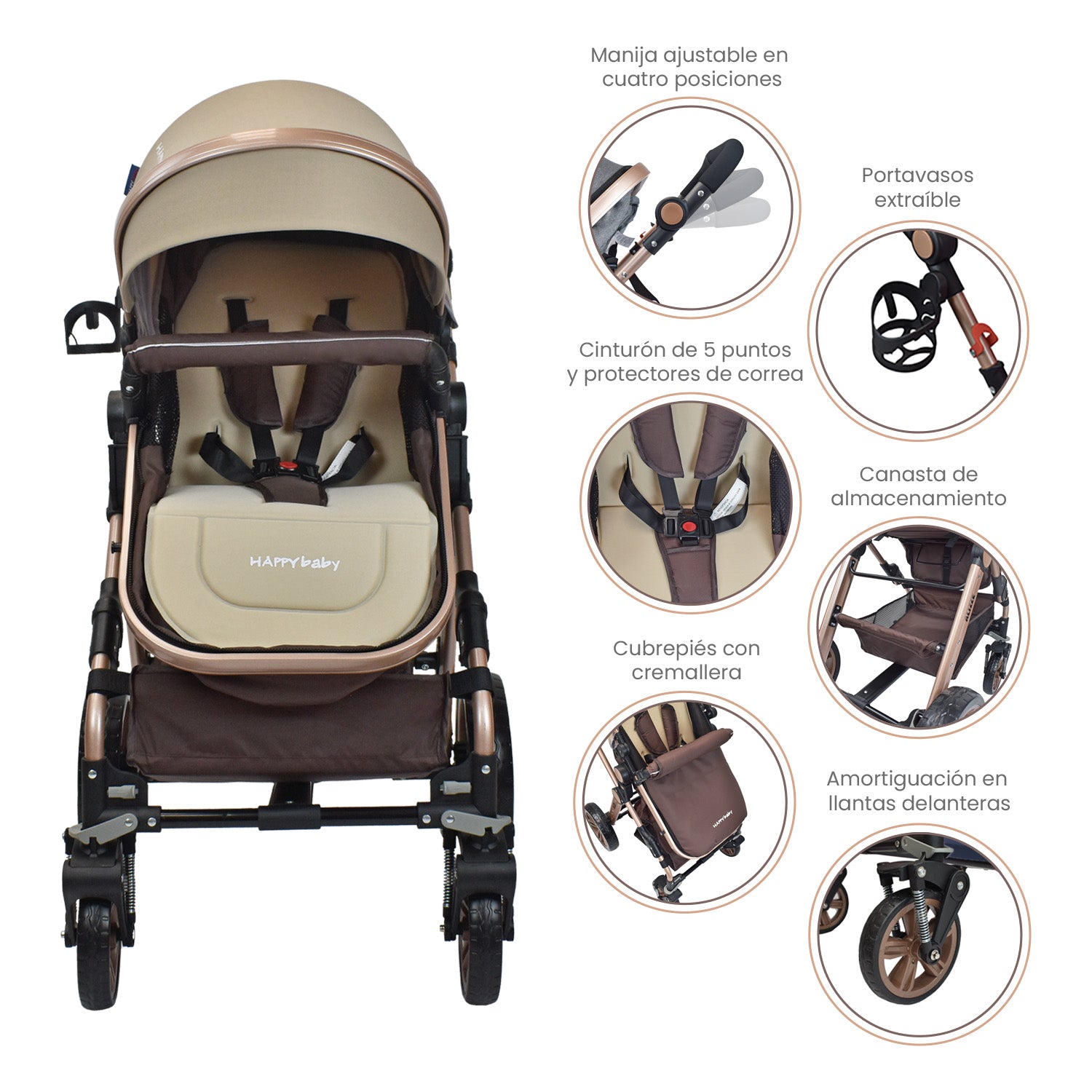 Coche Bebe Moisés Alizze Happy Baby Beige