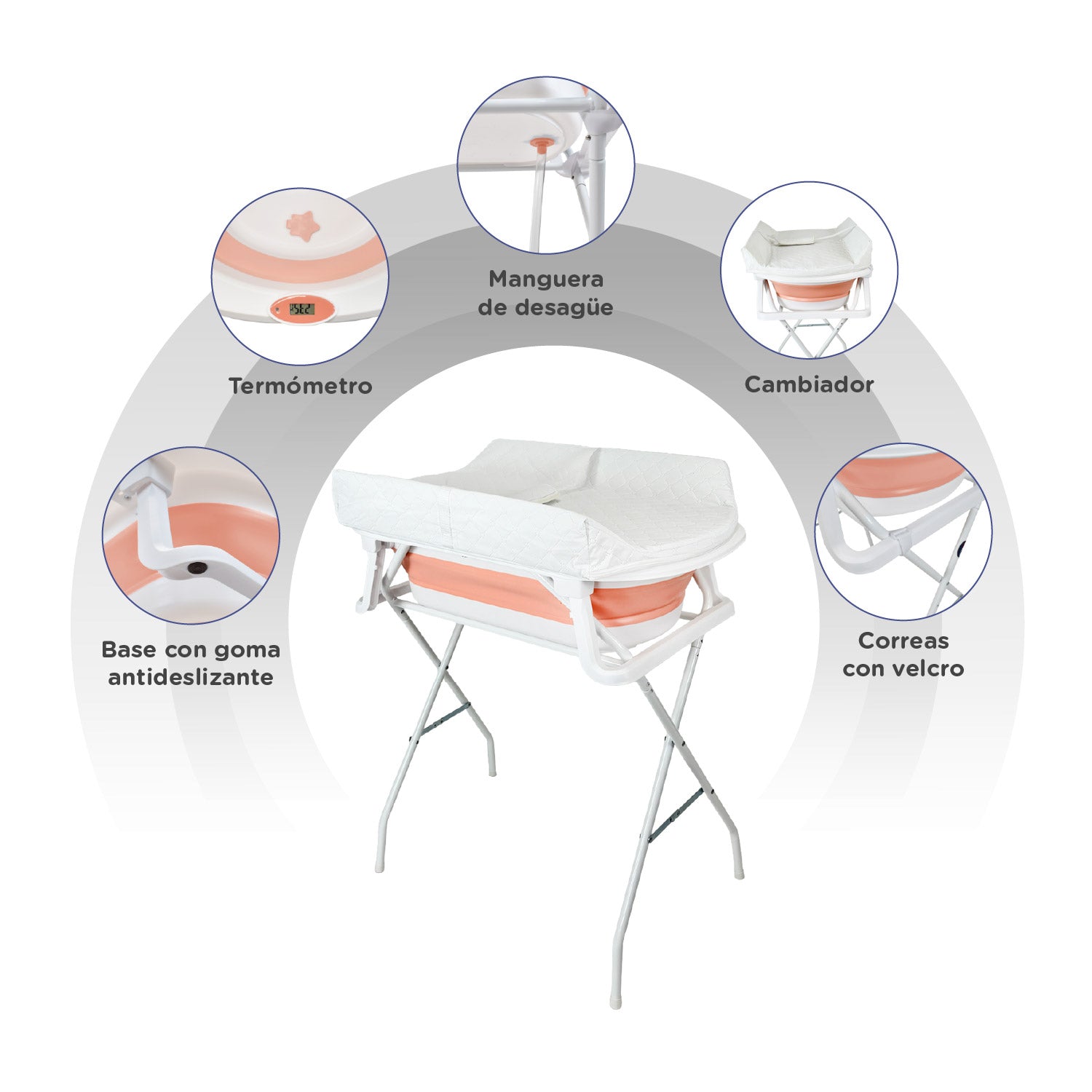 Bañera Bebé Stand Changer y Soporte Metálico Rosa Priori