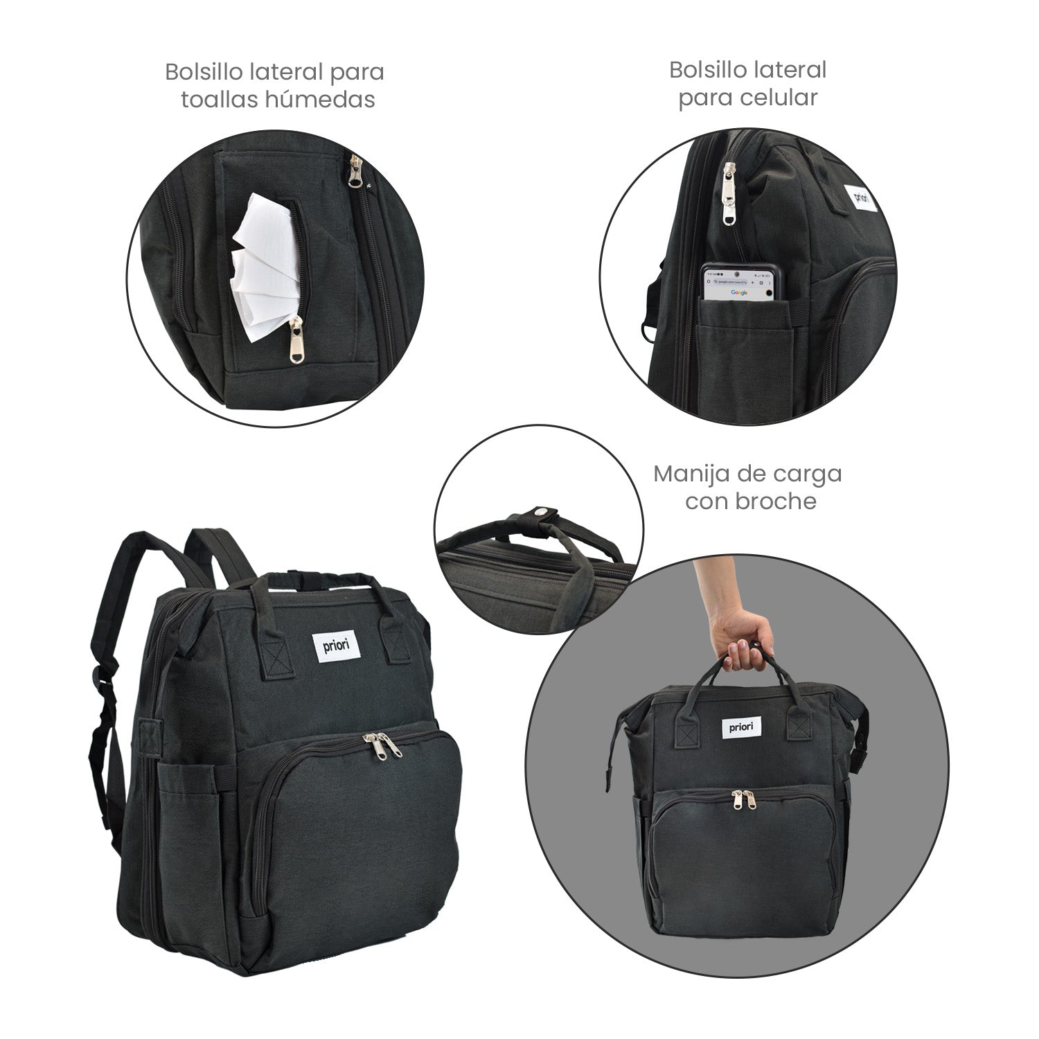 Pañalera Bebe Morral 3 en 1 PS 1001 Priori Negro