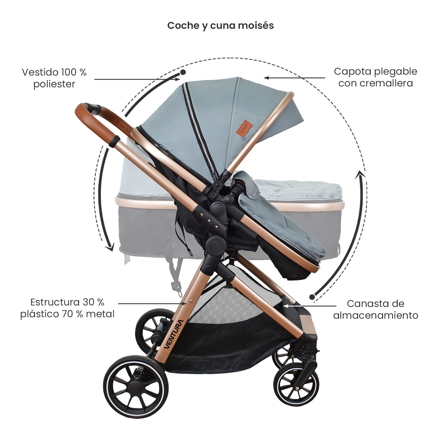 Coche Bebe Travel system Ventura Priori Gris Claro