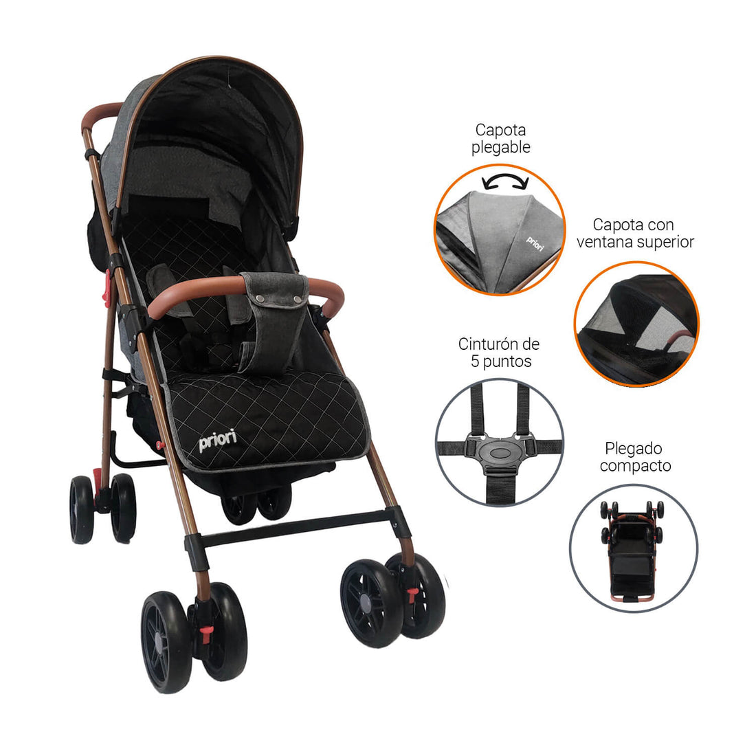 Combo Coche Park Gris + Cuna Colecho Bebé Golf Priori Gris +Peluche Elefante Gris