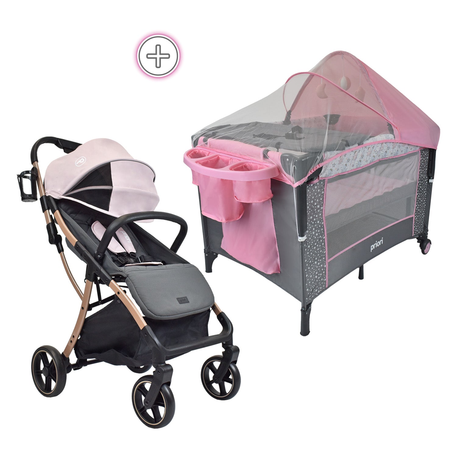 Combo Coche Nova Rosa +Cuna Ariel Octopus Priori Rosa