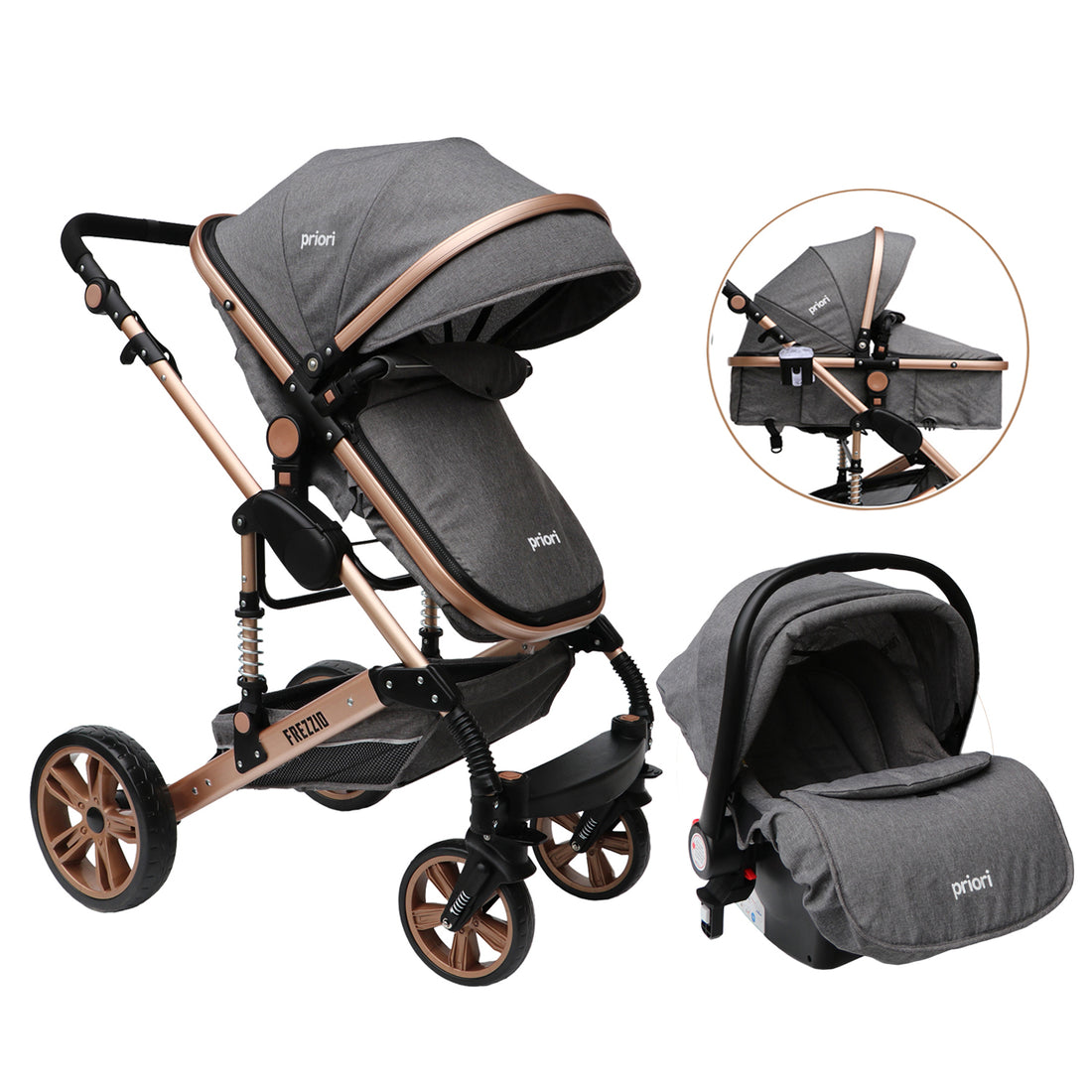 Coche Bebe Moises 4 en 1 Frezzio Priori Gris