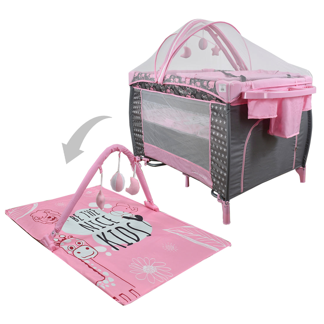 Combo Coche Luca Rosado +Cuna Mecedora Miami Rosado