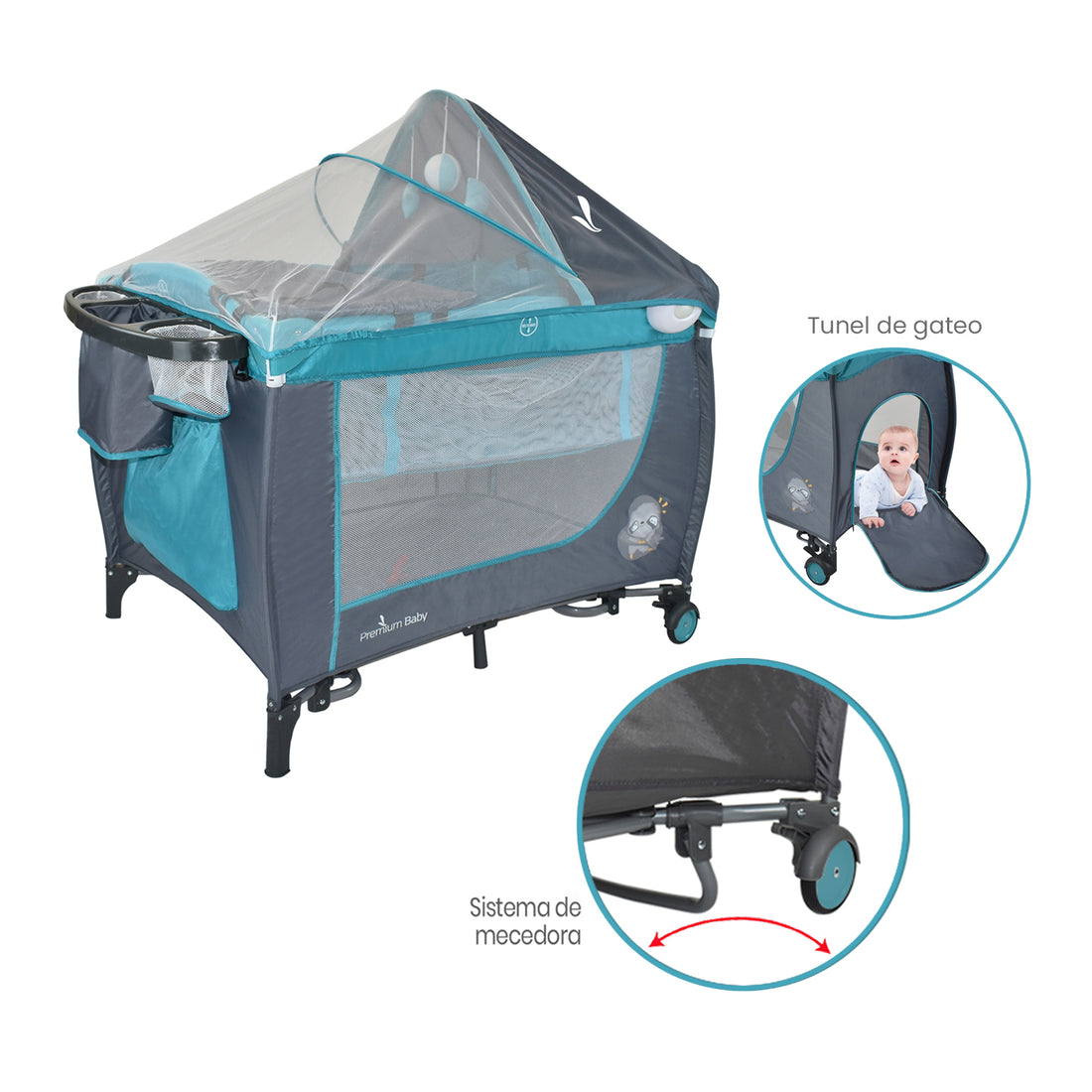 Combo Cuna Mecedora Nápoles Azul + Colchón Ortopédico PB2385