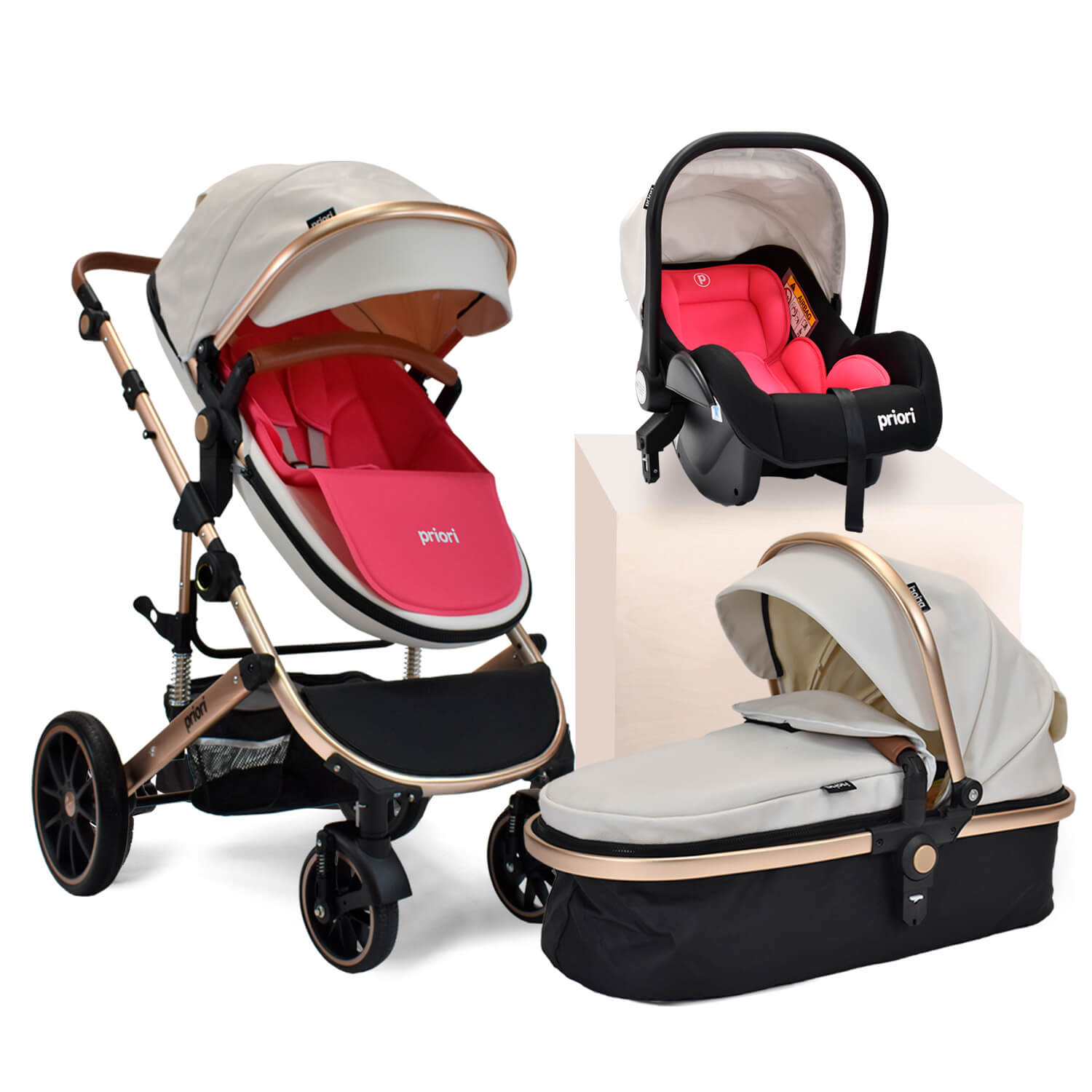 Coche Bebé Moises Milo Ts Priori Blanco Rosa