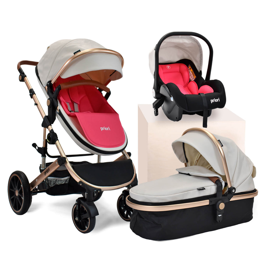 Coche Bebé Moises Milo Ts Priori Blanco Rosa