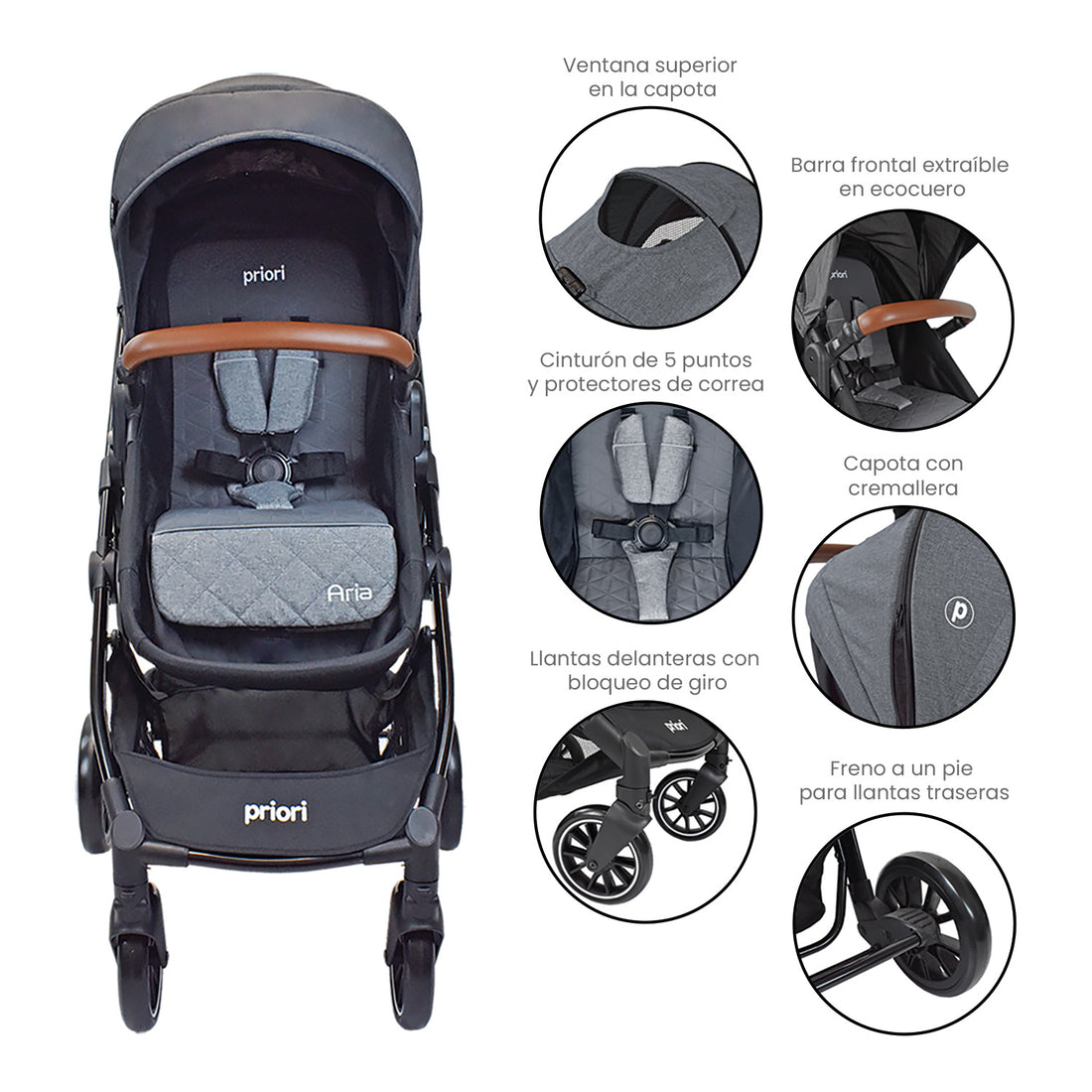 Coche bebé Travel System Aria T Priori Gris Oscuro