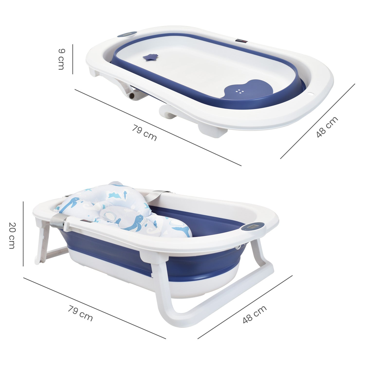 Bañera Plegable Con Soporte Y Cojín Stand Happy Baby Azul