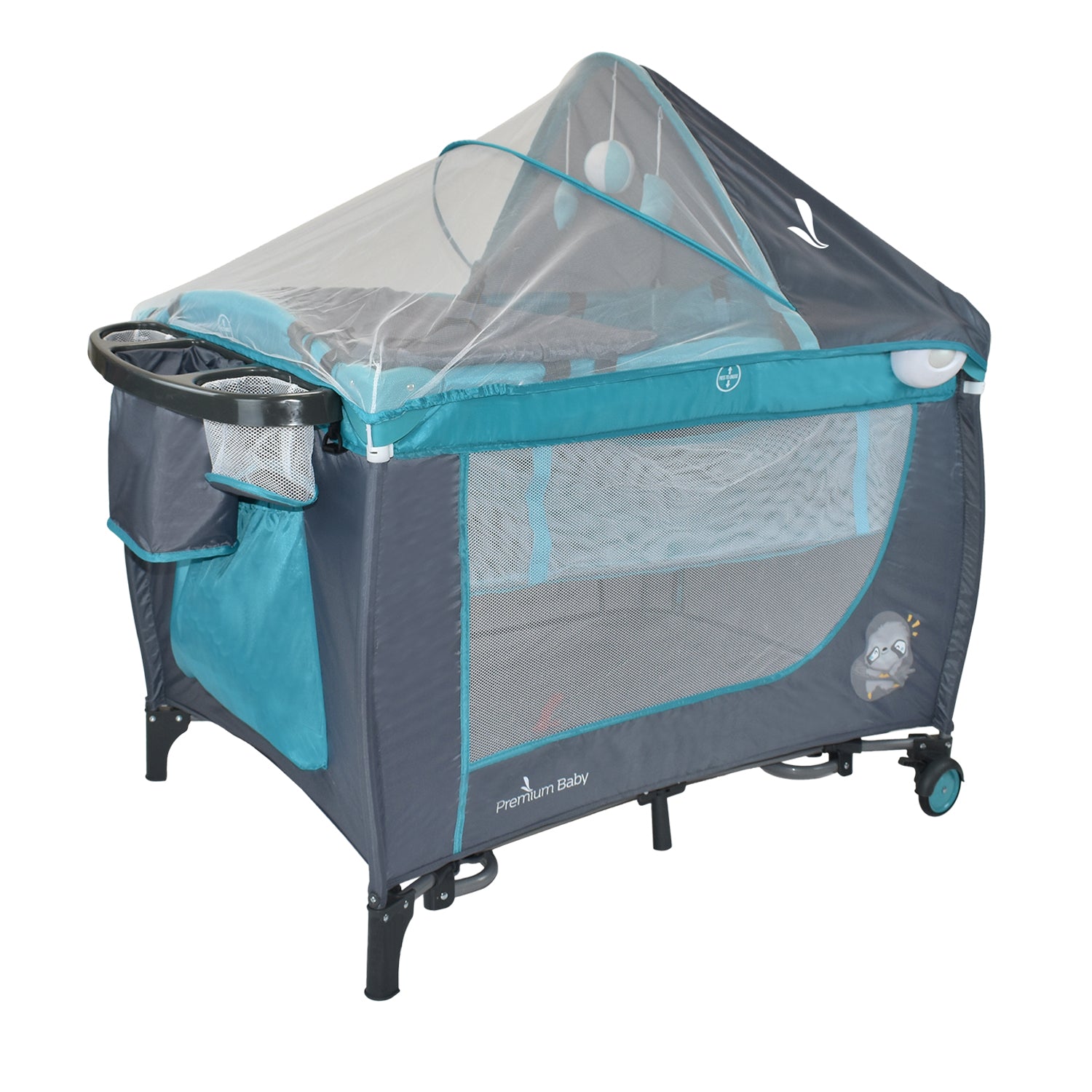 Combo Cuna Mecedora Nápoles Azul + Colchón Ortopédico PB2385
