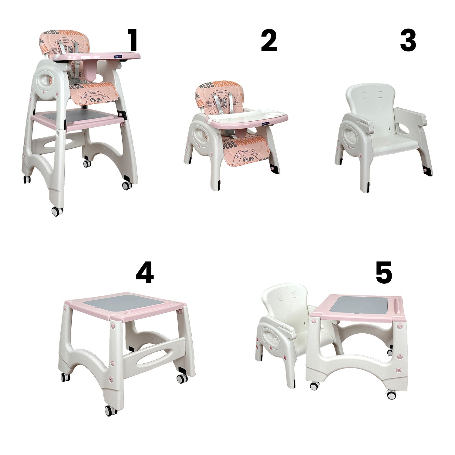 Silla Comedor Bebe Duna Happy Baby Rosa