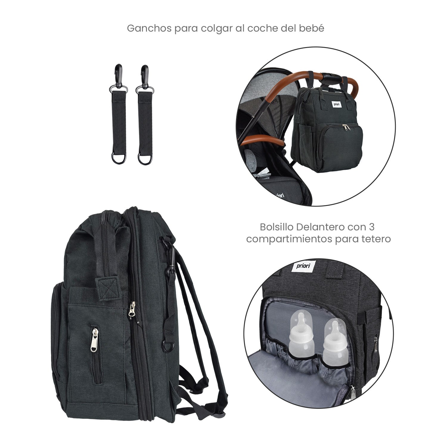 Pañalera Bebe Morral 3 en 1 PS 1001 Priori Negro