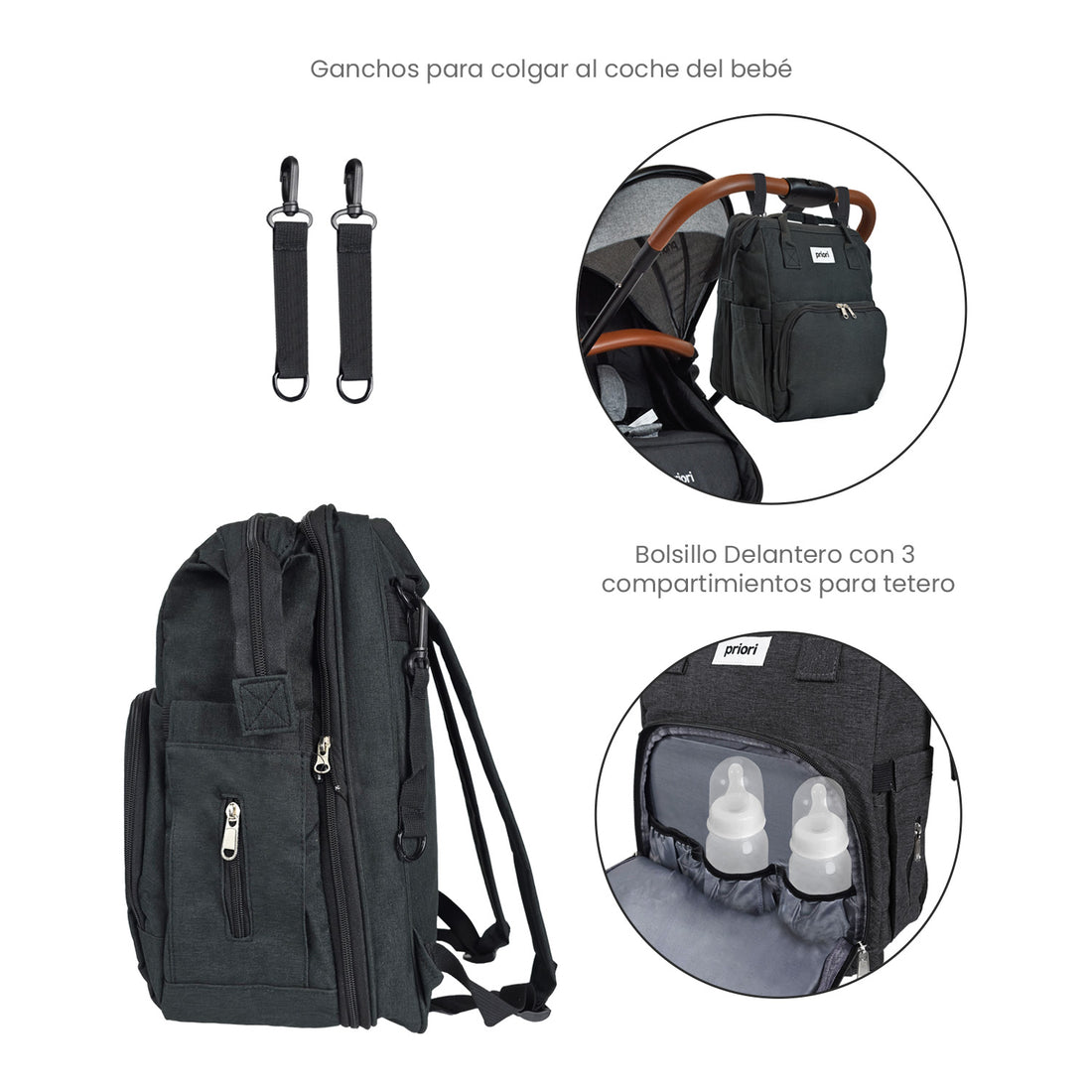Pañalera Bebe Morral 3 en 1 PS 1001 Priori Negro